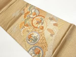 佐賀錦扇に丸文・蝶・草花模様織出し袋帯